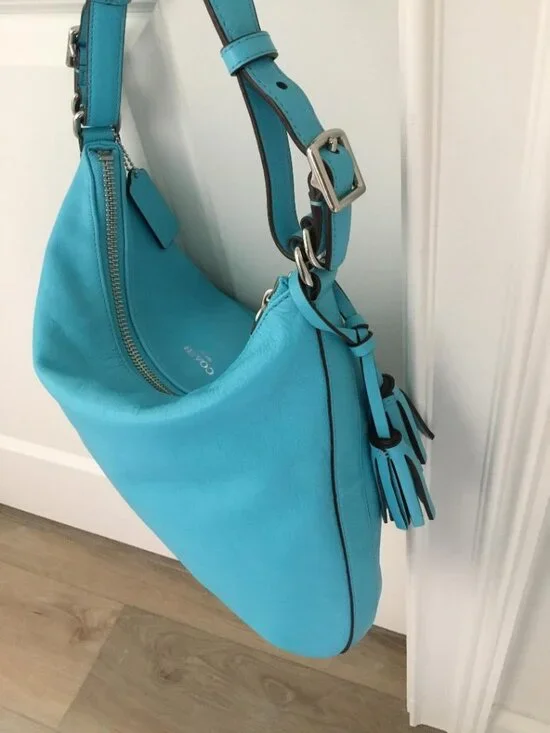 Coach Legacy Courtenay Hobo Bag in Vibrant Aqua Blue Leather w/Tassels & Hangtag - Picture 4 of 8